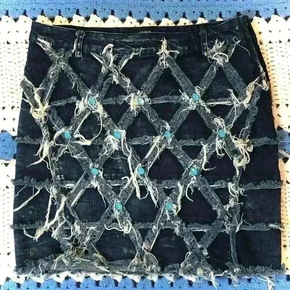 NWT Comme USA Denim Rhinestone Destroyed Skirt - Picture 8 of 10
